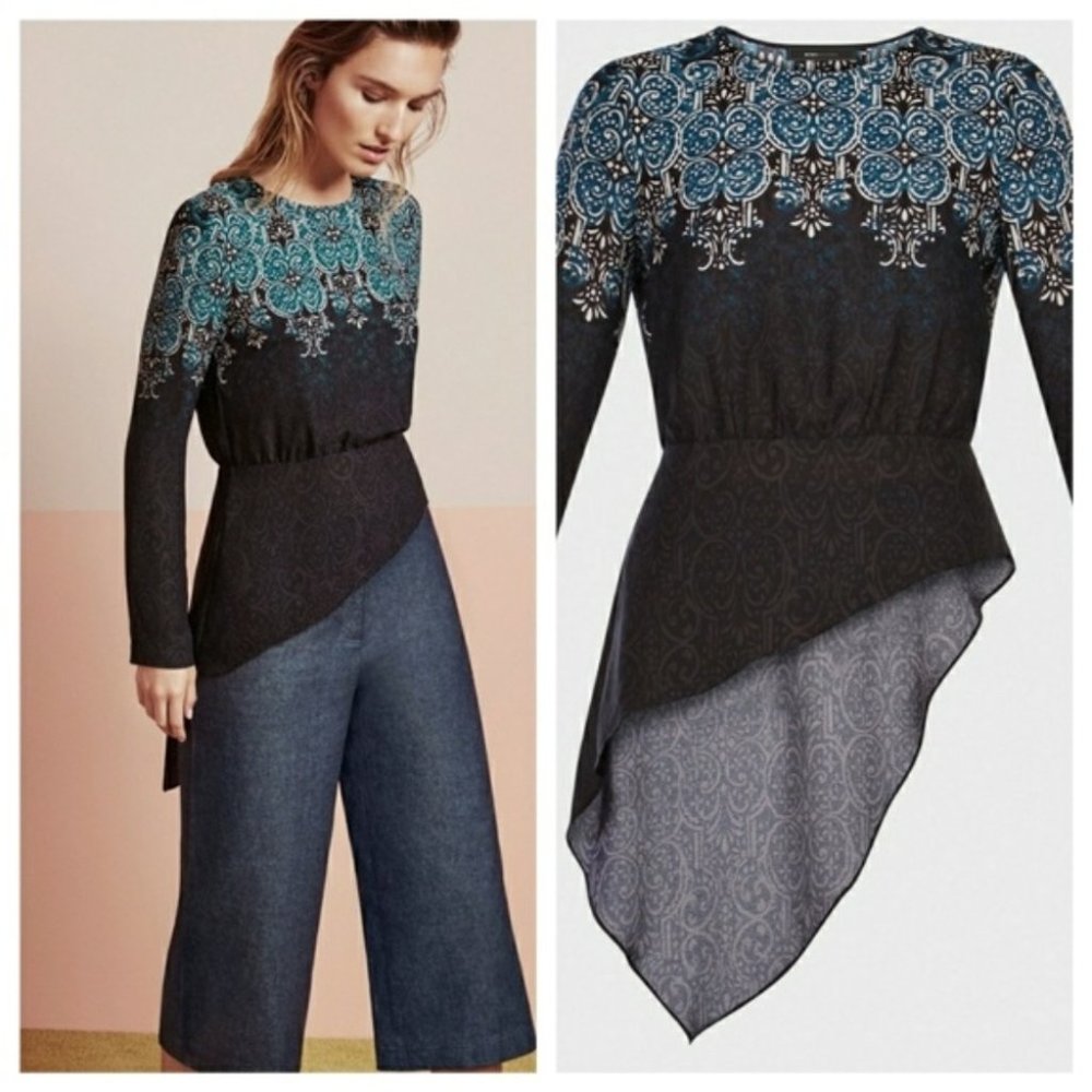 BCBGMAXAZRIA Eugenie Scroll-Print High Low Hem Top
